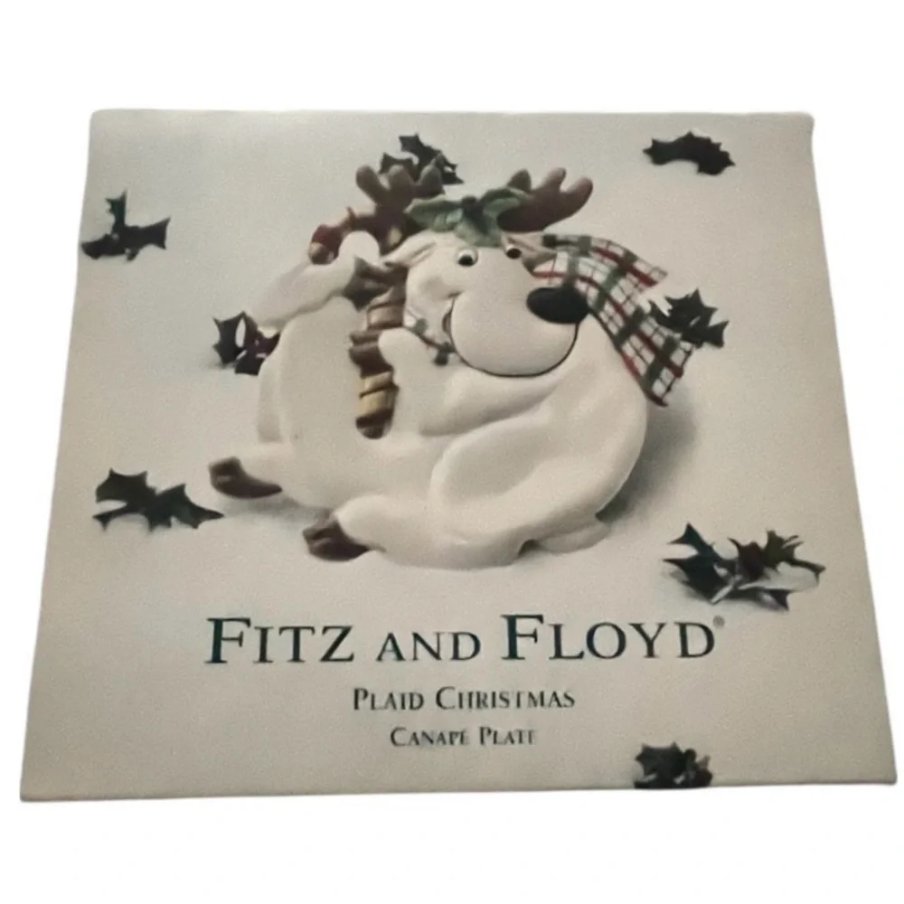 Vintage 1980Fitz & Floyd Christmas Reindeer Canape Plate Cookies Candy Tray 10